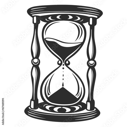 Vintage hourglass symbolizing time passing in black and white  