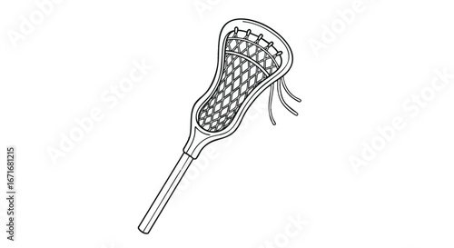 Vector line art drawing of a lacrosse stick, an essential piece of sports equipment for team competition and athletic games