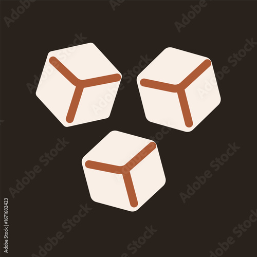 Sugar cubes isolated on dark background. Flat minimal illustration. Sweetener and food ingredient concept.