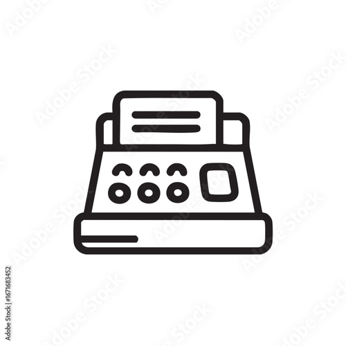 A simple black outline drawing of a cash register.