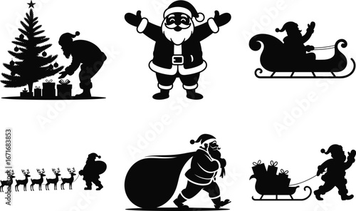 Santa Claus Silhouette Vector | Christmas Holiday Clipart Design