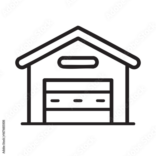 A simple outline drawing of a small garage or warehouse.