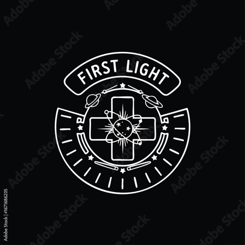 First Light Space Science Emblem on Black Background.