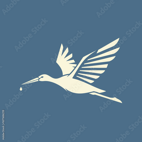 Stylized illustration of a white stork in flight.