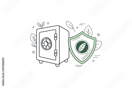 eco security icon set eco safe deposit box with leaf
