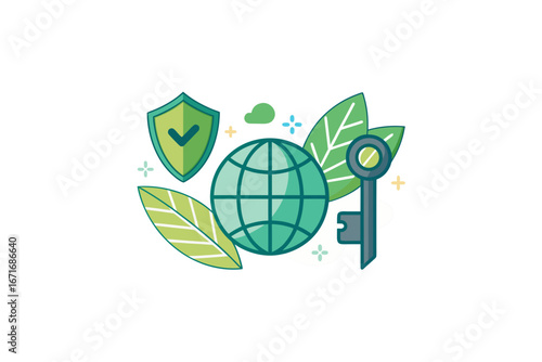 eco security icon set globe protected by shield symbol