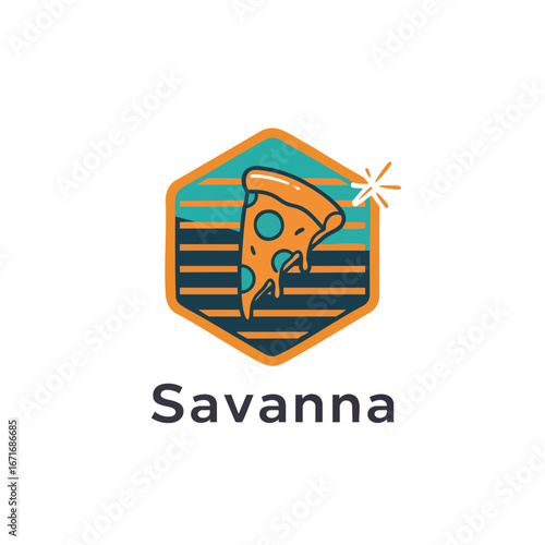 Savanna Pizza Logo Design Retro Style Restaurant Branding.