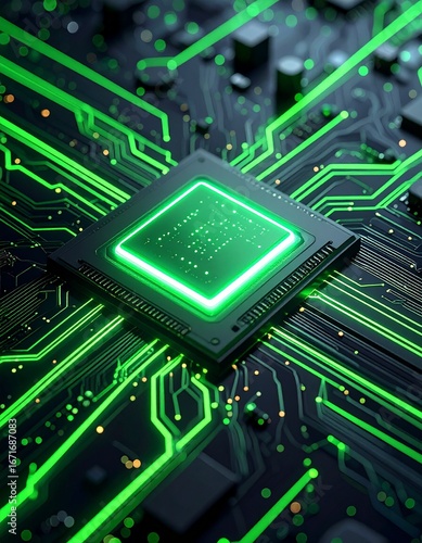 Modern Motherboard with Glowing Processor