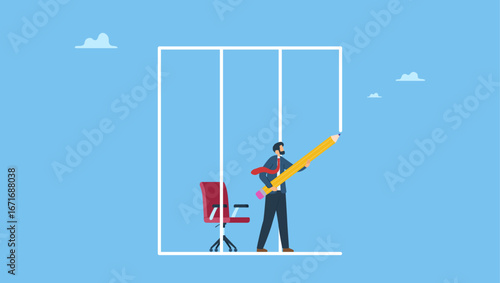 Introvert businessman drawing box to cover privacy zone or boundary to protect from distraction. Set privacy zone, personal barrier to focus or work boundary, space to be with yourself.