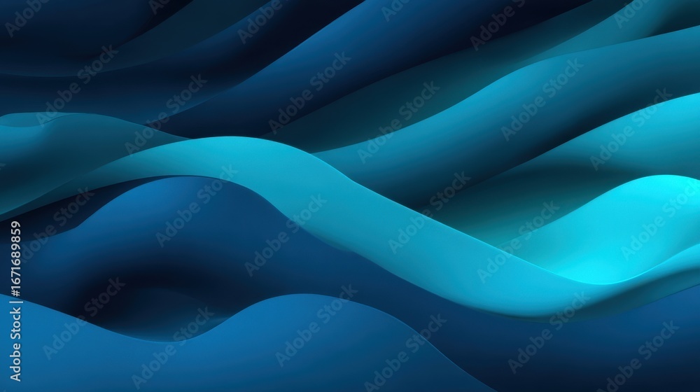 Obraz premium Abstract waves of blue and teal flowing seamlessly in a serene digital landscape