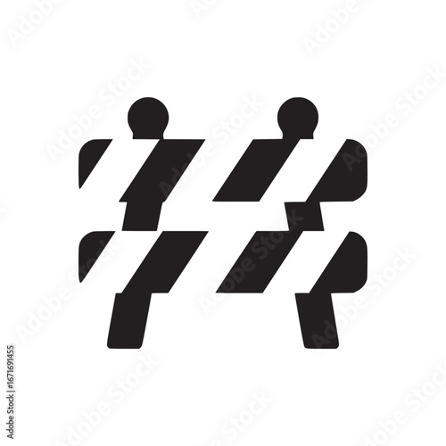 A graphic design of a black and white road barricade with a striped pattern on a white background
