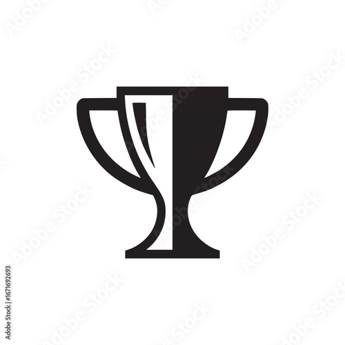 A simple black and white illustration of a trophy with a minimalistic design on a white background