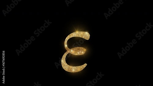Luxury lowercase Greek letter epsilon with golden glitter, alpha channel

