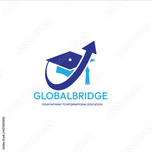 Globalbridge logo featuring graduation cap with arrow symbolizing pathway to international education