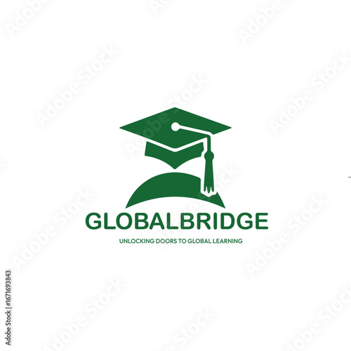 A green global bridge logo with a graduation cap and the tagline unlocking doors to global learning