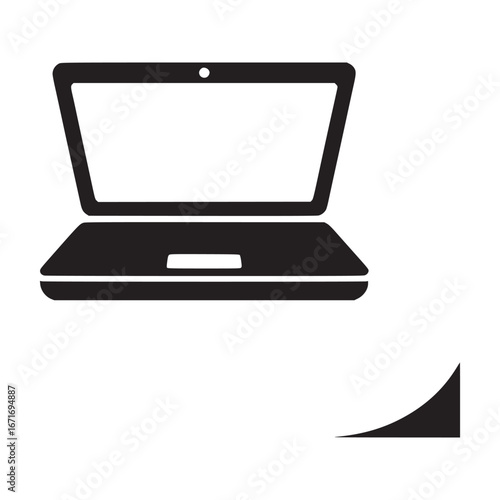 A simple black and white vector graphic of an open laptop with a white screen and a trackpad area