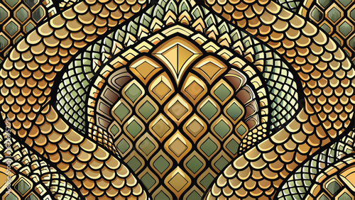 Detail of a church roof with a snake-skin texture made of glass scales and stained glass mosaic