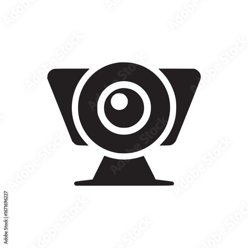 A black and white illustration of a webcam with a simple design on a white background space view