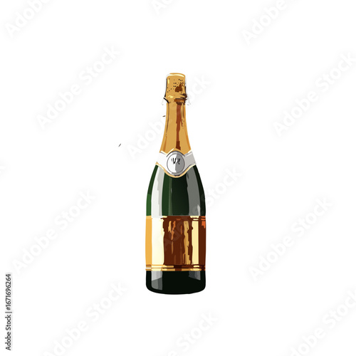 Vector hyper-realistic  illustration of a luxury champagne bottle with foil wrap