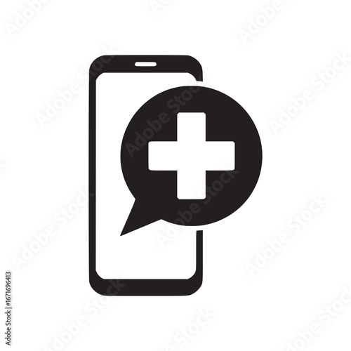 Illustration of a smartphone with a plus sign in a speech bubble on a light gray background