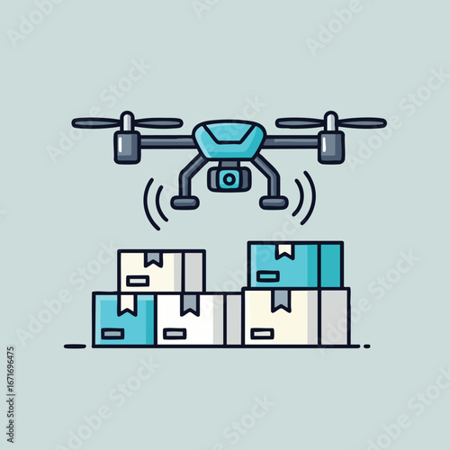 Drone delivering packages for modern logistics and shipping.