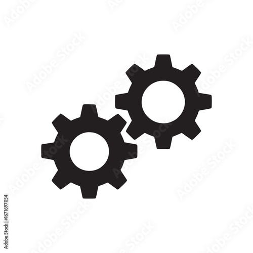 Two black gear icons overlapping each other on a white background in a simple clean style