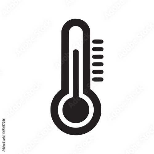 A black thermometer icon with a white background indicating a temperature reading on the right side