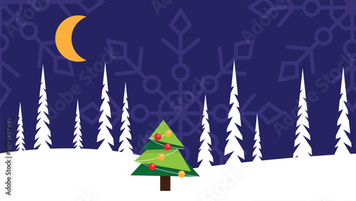 Winter Landscape Scenery with Christmas Tree in the Forest. International seasonal holiday New Year celebration vector art