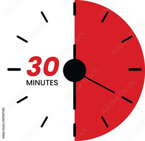 An analog clock face 30 minutes timer