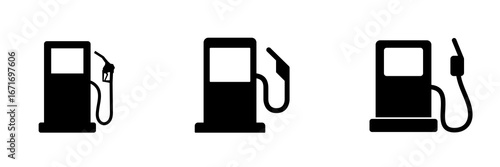 Cuadro en lienzo Set of gas, fuel, petro station pump icons
