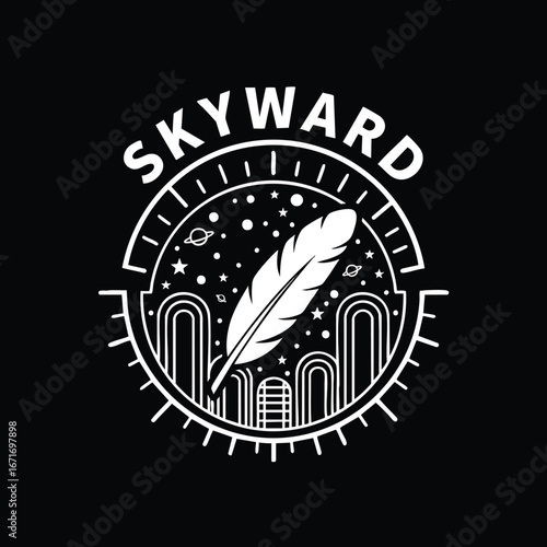 Celestial Quill Pen: Linear Art Design.