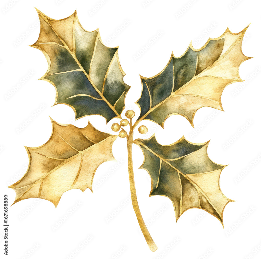 Naklejka premium PNG Christmas holly watercolor leaf illustration.