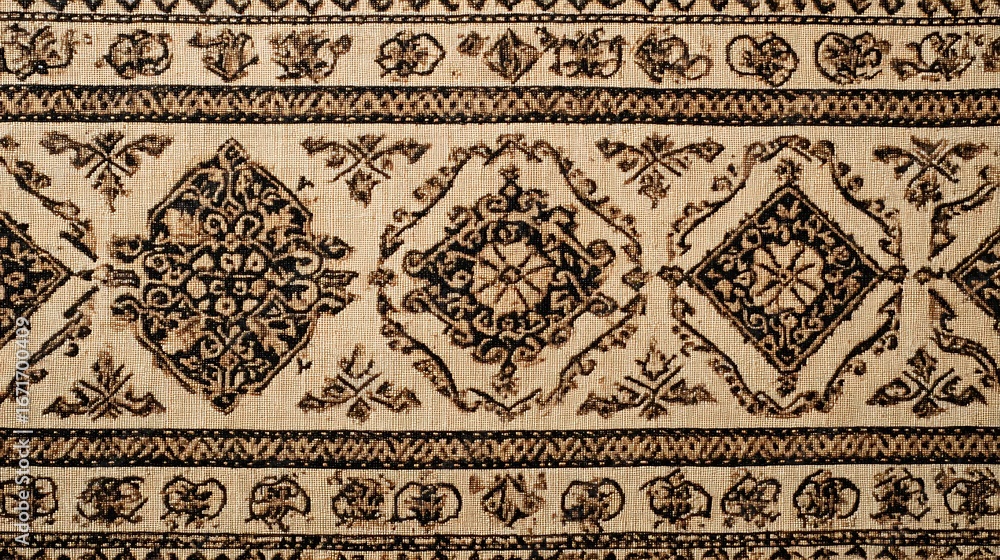 Fototapeta premium Neutral textile featuring earthen and noir patterns with botanical motifs