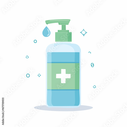 Hand Sanitizer Bottle with Droplet and Sparkles - Cleanliness and Hygiene Icon