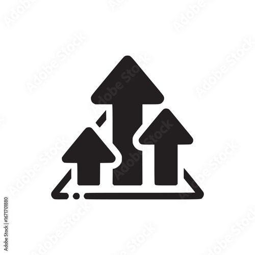 A black graphic showing three arrows of different sizes pointing upwards on a white background image