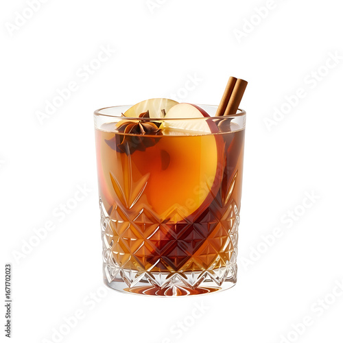 Hot Toddy Cocktail with Apple and Cinnamon on White Background.