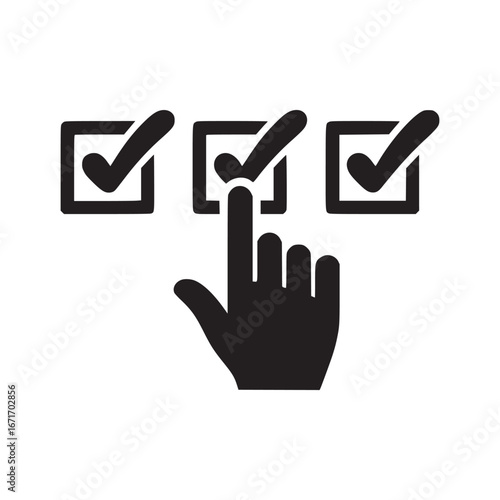 A black hand selecting a checkbox with a checkmark in it from a set of three options available