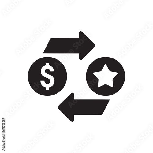 Illustration of a dollar sign and a star in a circle with arrows indicating exchange process