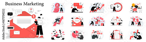 set of business marketing illustrations, vector concepts for digital promotion, content strategy and customer engagement