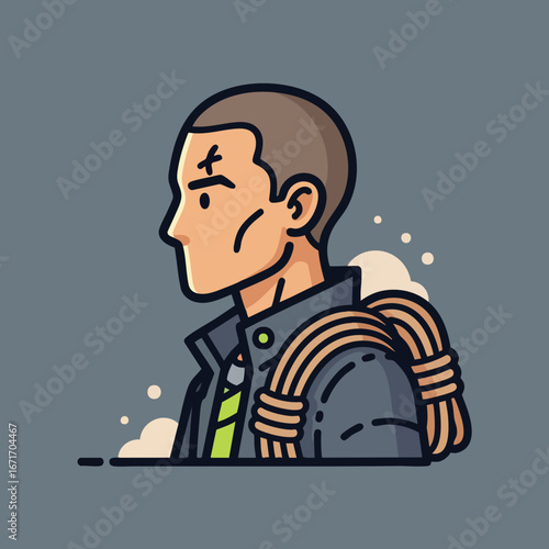 Focused Male Climber Profile Illustration.