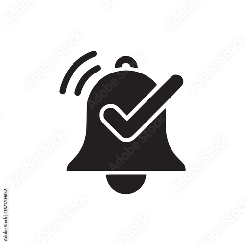A black bell icon with a checkmark over it and sound waves indicating a notification received