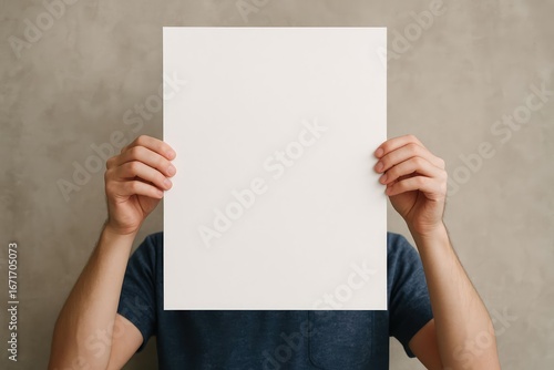 Minimalist Blank White Cardboard Sheet Mockup Displayed by Man Holding Up