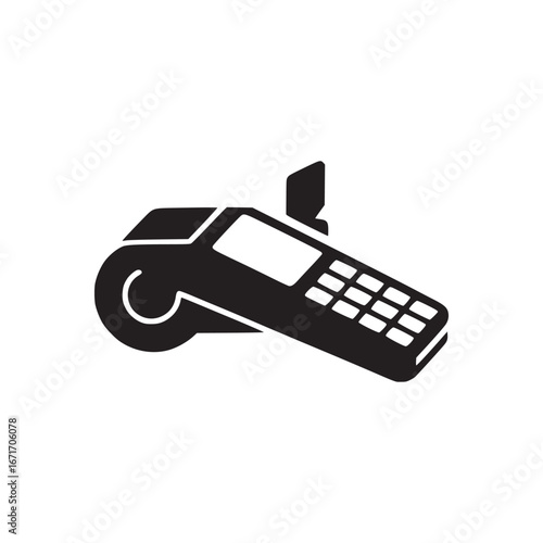 A simplistic black and white illustration of a point of sale terminal on a white background