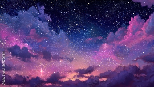 Starry, dreamy clouds at twilight