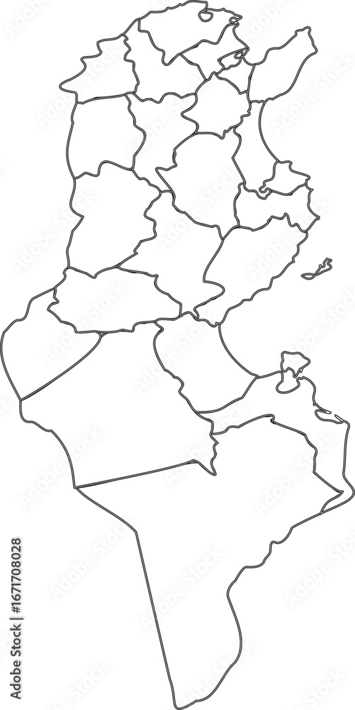Fototapeta premium High quality map of Tunisia with borders of the regions on white background