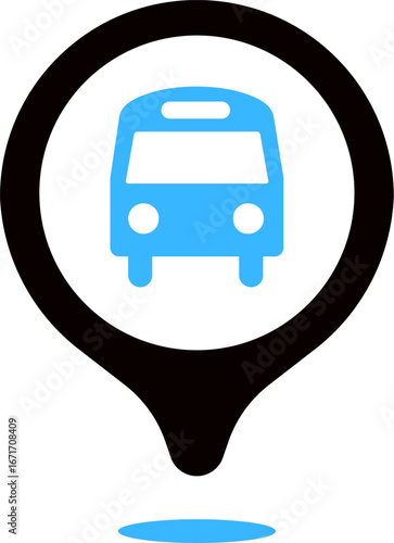Bus stoppage location vector icon. A bus stop location pin isolated on white background. Map pointer with bus icon . bus station and location pin icon vector