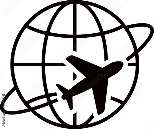 vector Globe and aeroplane icon. Airplane over the globe on white. globe on the airplane