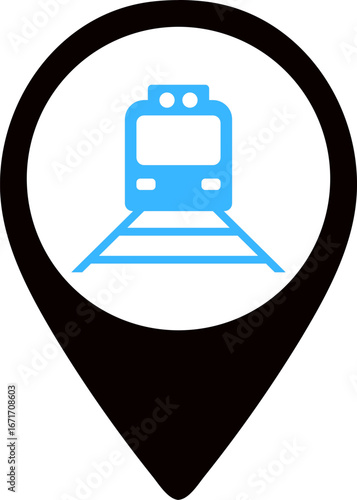 Rail station location icon. Train stoppage map pointer icon. Train location pin icon (outline) – rail transport marker for travelers. Train station location pin vector graphic design