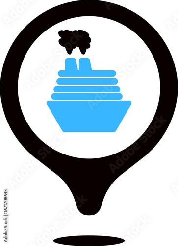 cruise ship location icon. Boat map pin icon. Cruise Ship Map Pin Icon. port Gradient icon. cruise stoppage