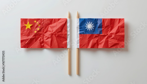 Geopolitical tensions china and taiwan flags displayed symbolizing conflict artistic environment close-up view national identity
